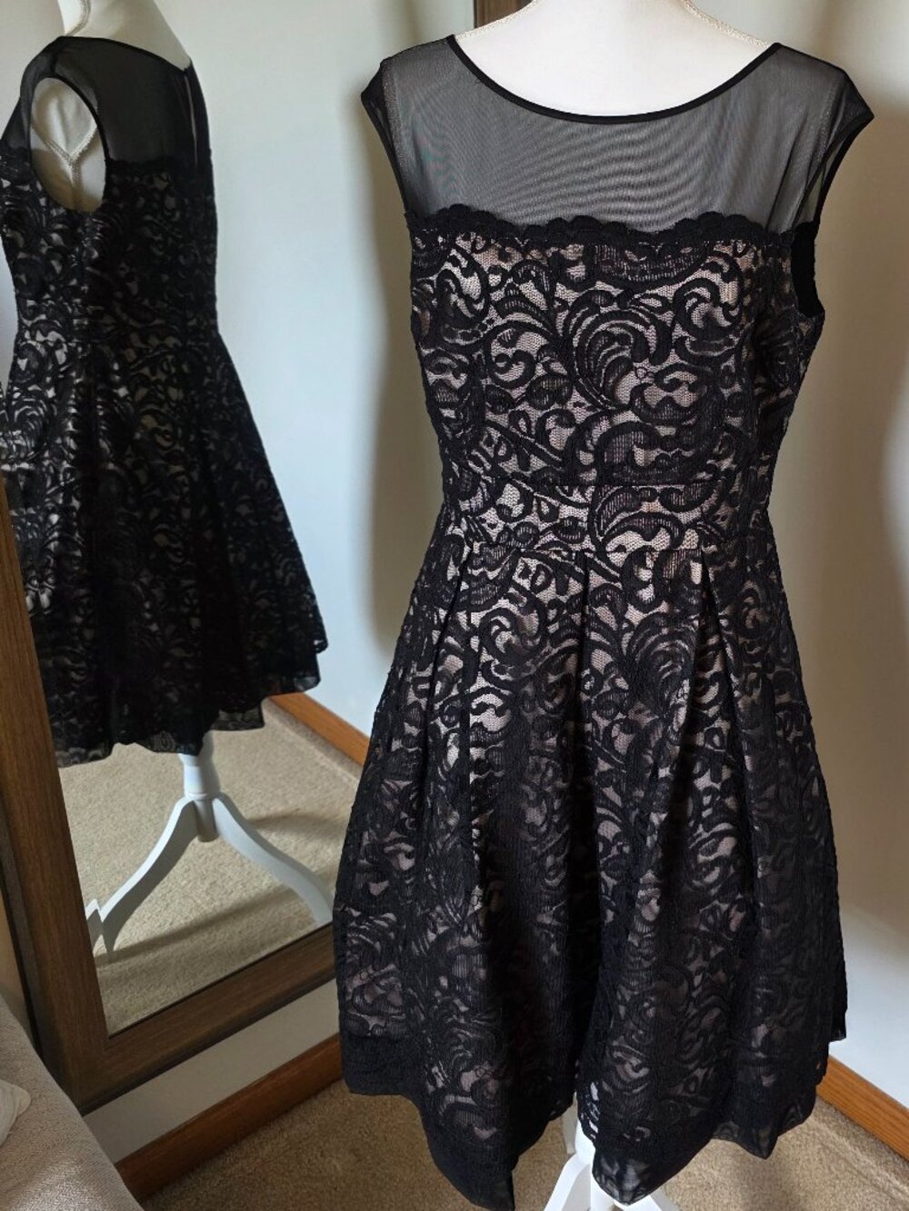 Eliza J Mesh Lace Evening Cocktail Midi Dress